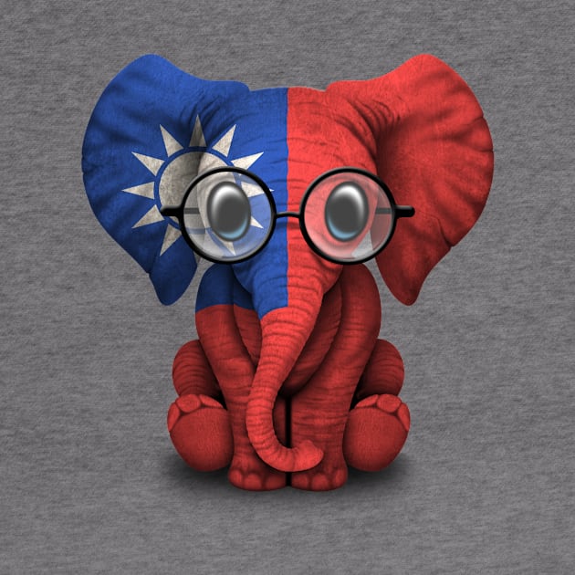 Baby Elephant with Glasses and Taiwanese Flag by jeffbartels